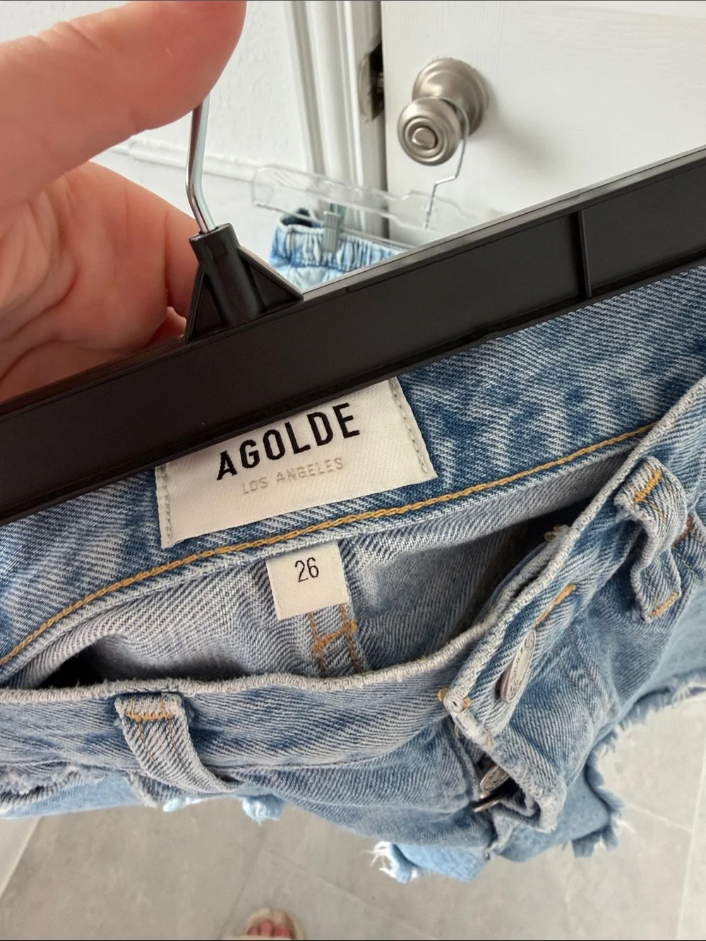 Agolde Parker long 26 swapmeet Distressed High-Rise Denim Shorts
